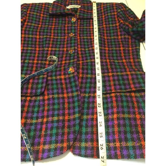 Vintage 80s Womens Blazer Colorful Plaid Jeweled Buttons Boyfriend Jacket Size 8 - Picture 8 of 8
